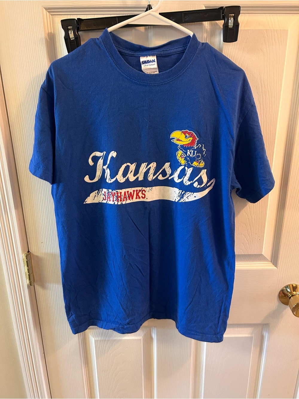 Gildan Blue Kansas Jayhawks Graphic Tee with Multicolor Logo